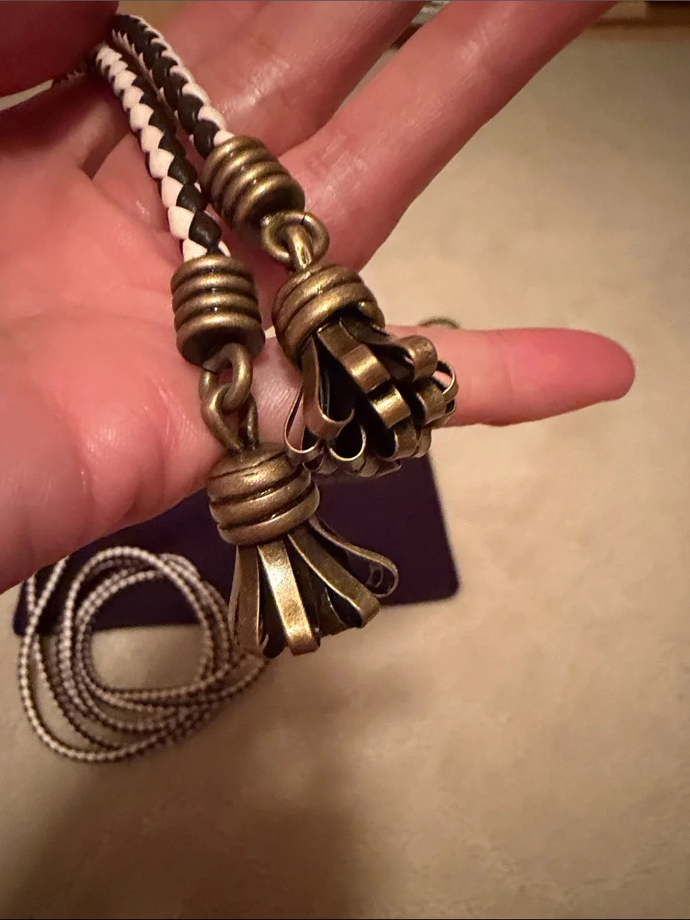 Bottega Veneta Limited Edition Black and White Braided Leather Brass Tassels